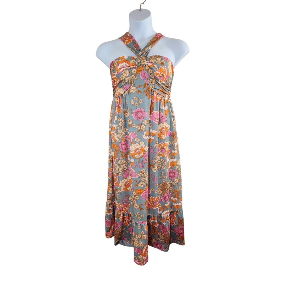 NEW Grace Karin Womens Floral Halter Maxi Dress Blue Pink Orange Size M NWT
